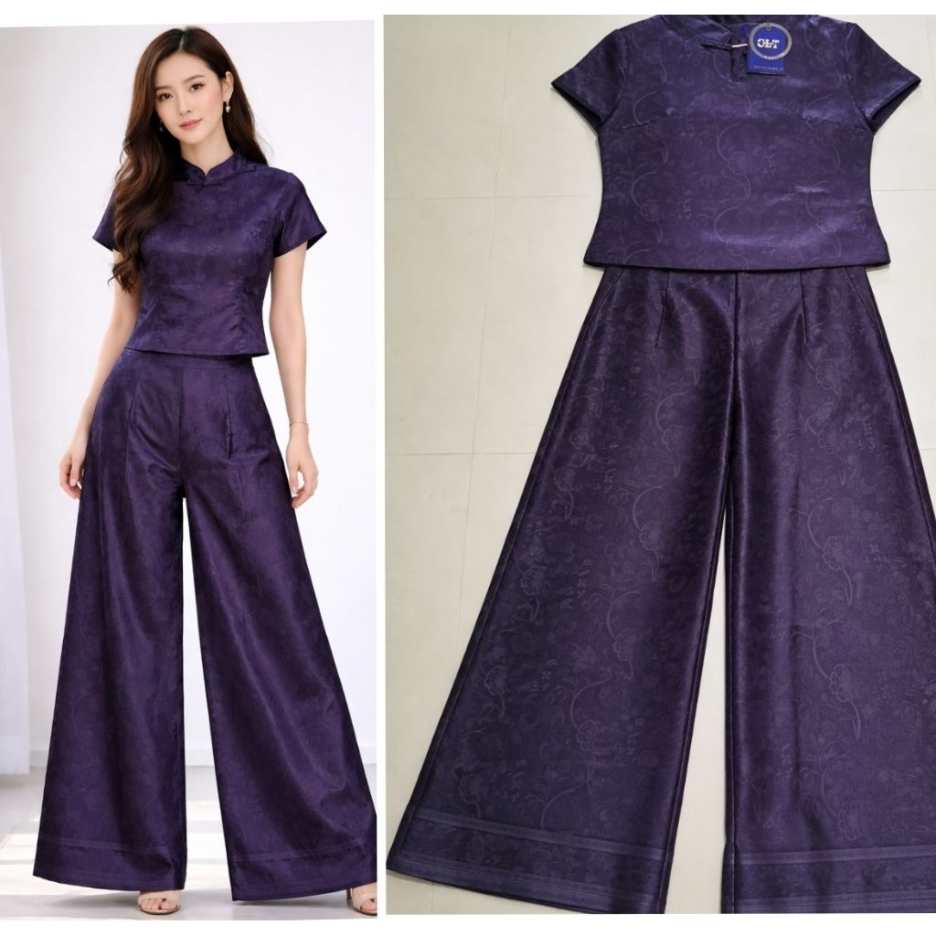 XL,2xl เซ็ตเสื้อและกางเกงขายาวสีดำchalita XL,2xl