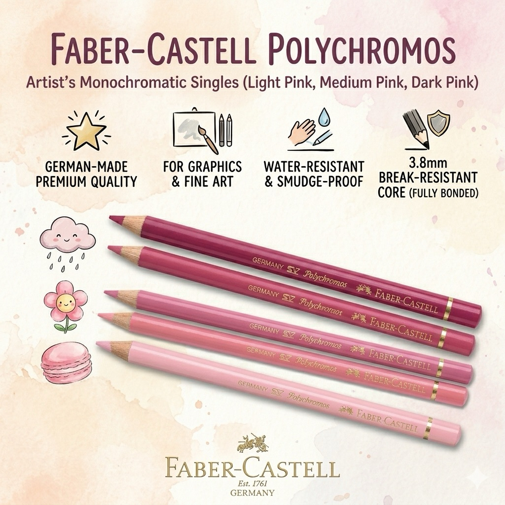 Faber Castell Polychromos (สีชมพู) แยกแท่ง | ดินสอสีไม้พรีเมียม กันน้ำ งานศิลปะ