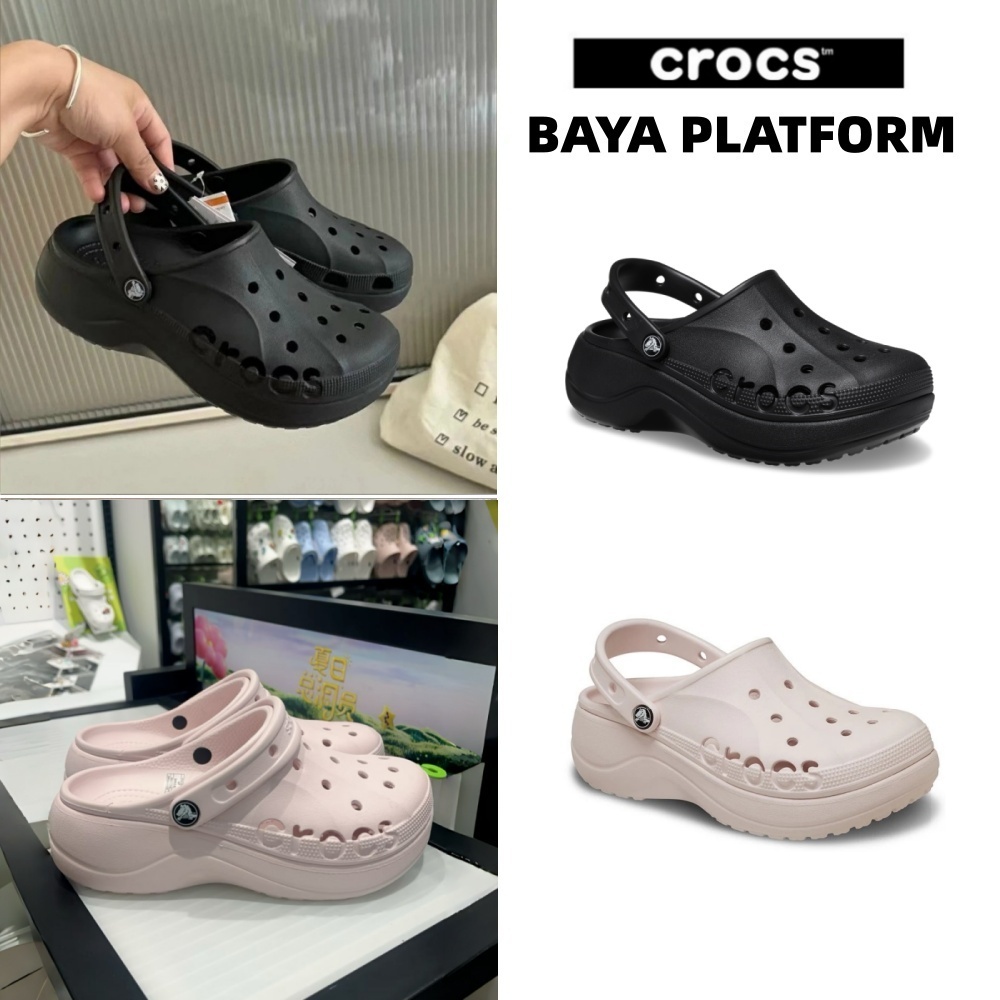 🎊ของแท้ 100%🎇CROCS รองเท้าลำลองผู้หญิง BAYA PLATFORM CLOG รองเท้าส้นสูงแบบก้นหนารุ่น 2081866PI-PINK / 208459001-BLACK