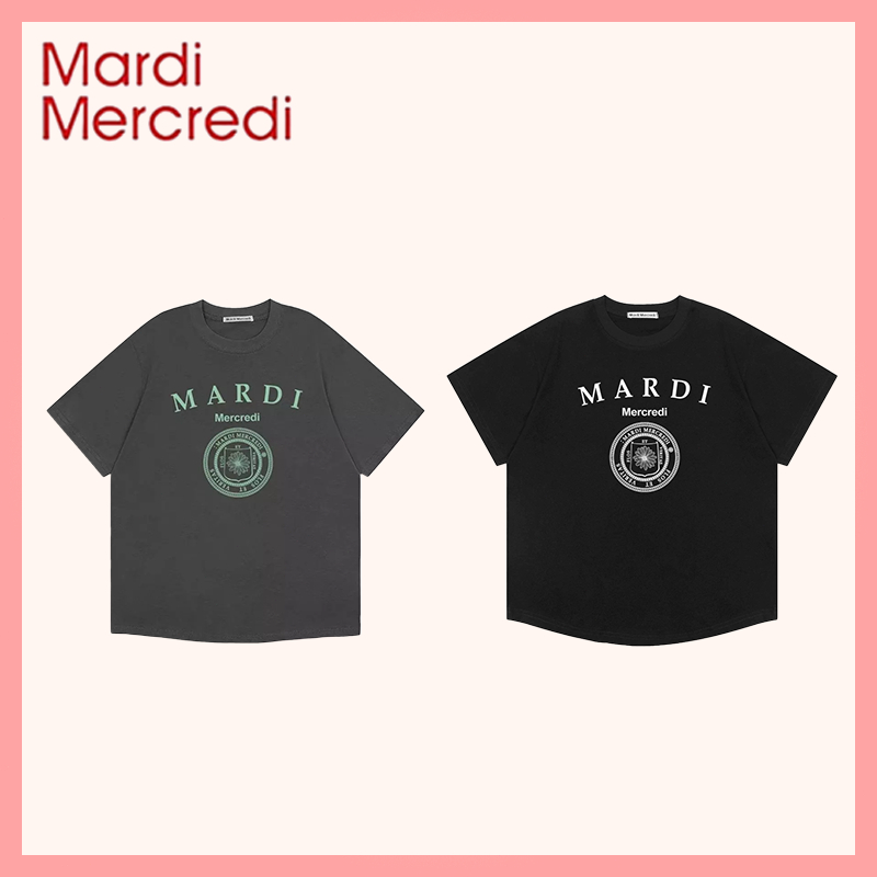 【ของแท้ 100%】 MARDI MERCREDI เสื้อยืดพิมพ์ลายเหรียญ เสื้อยืดลำลอง