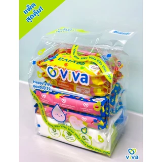 ViVa x Happy Sunday ทิชชู่เปียกวีว่า ชุดแฮปปี้วีว่า 5ห่อ (200 แผ่น) คละไซส์เหมาะสำหรับเด็กและผู้ใหญ่