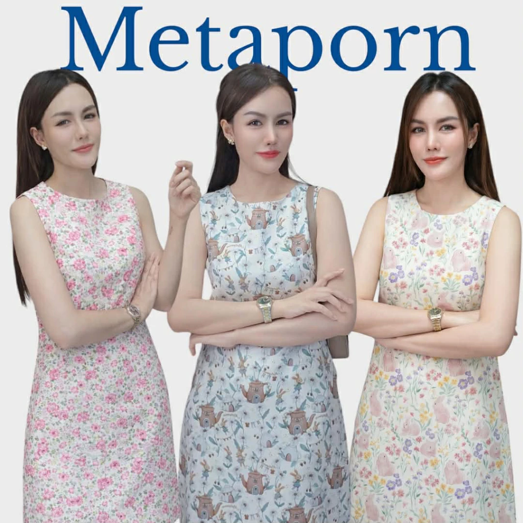 เดรสสั้น แขนกุด พิมพ์ลาย ซับในทั้งตัว มีกระเป๋าข้าง เดรสใส่ทำงาน