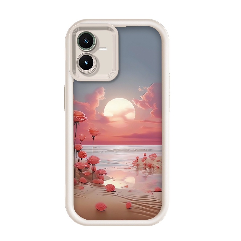 เข้ากันได้ Vivo Y22/Vivo Y22s/Vivo Y22t,โรแมนติก Sunset Beach Rose Ocean ความงามโทรศัพท์กรณี