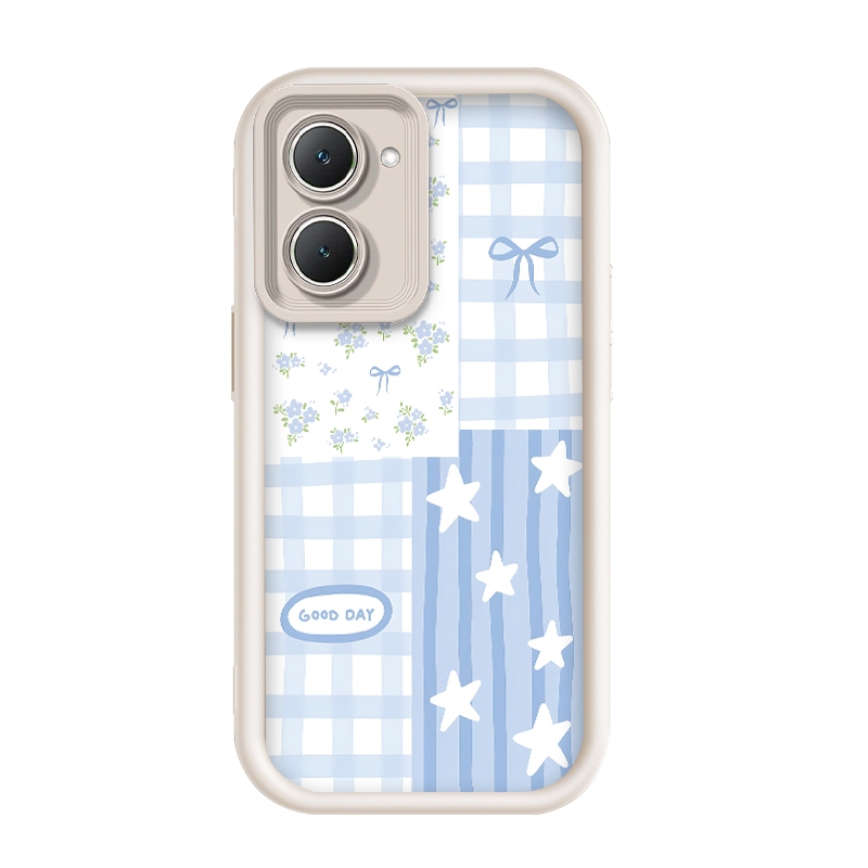 เข้ากันได้ Vivo Y18/Vivo Y18s/Vivo Y18e/Vivo Y18i,Kawaii Light Blue Bow ดอกไม้ดาวตารางกรณีโทรศัพท์คว