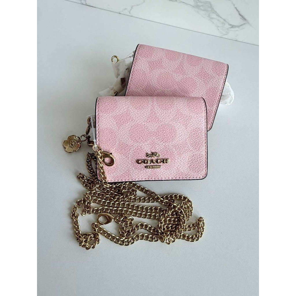 🥳มีพร้อมส่ง🥳 Mini Wallet On A Chain In Signature Leather 4" (L) x 3" (H) x 1" (W) Style No. C7361