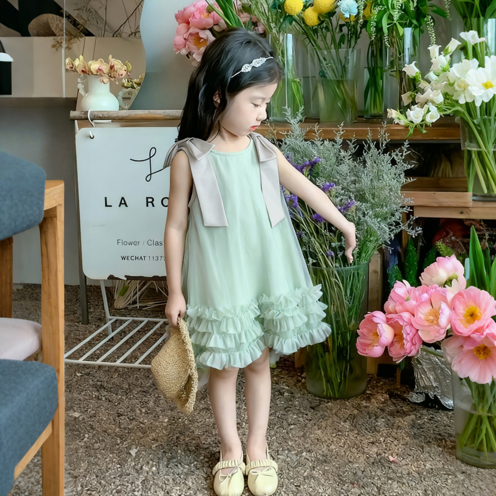 PRINCESS KESLI เดรสเด็กผู้หญิง ชุดเดรสแขนกุดเด็กผู้หญิง ตกแต่งโบว์ สำหรับไปงานวันเกิด/ปาร์ตี้ 1-9 ปี รูปที่ 4