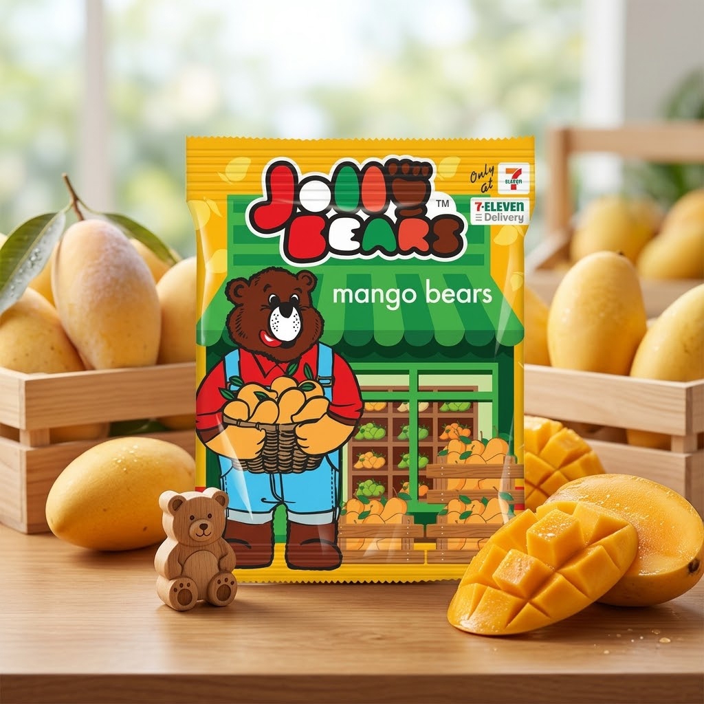 จอลลี่แบร์ กัมมี่ เยลลี่หมี กลิ่นมะม่วง ผสมน้ำแอปเปิ้ล Jolly Bears ขนมทานเล่น เคี้ยวหนึบ (72 ก. x แพ