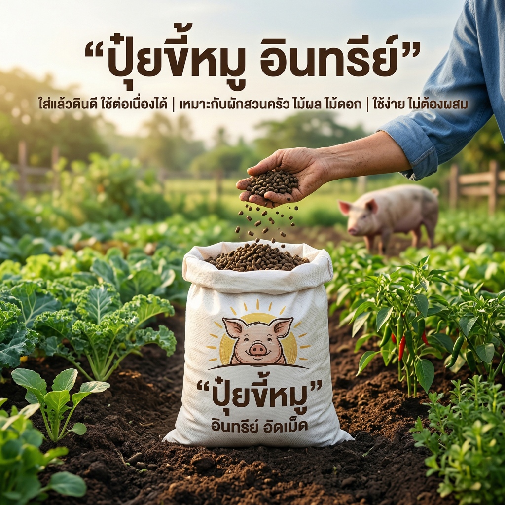 ปุ๋ยขี้หมูอัดเม็ด เพิ่มผลผลิต ผักงาม ไม้ผลดก เหมาะสวนครัว ขนาด 2 กก.