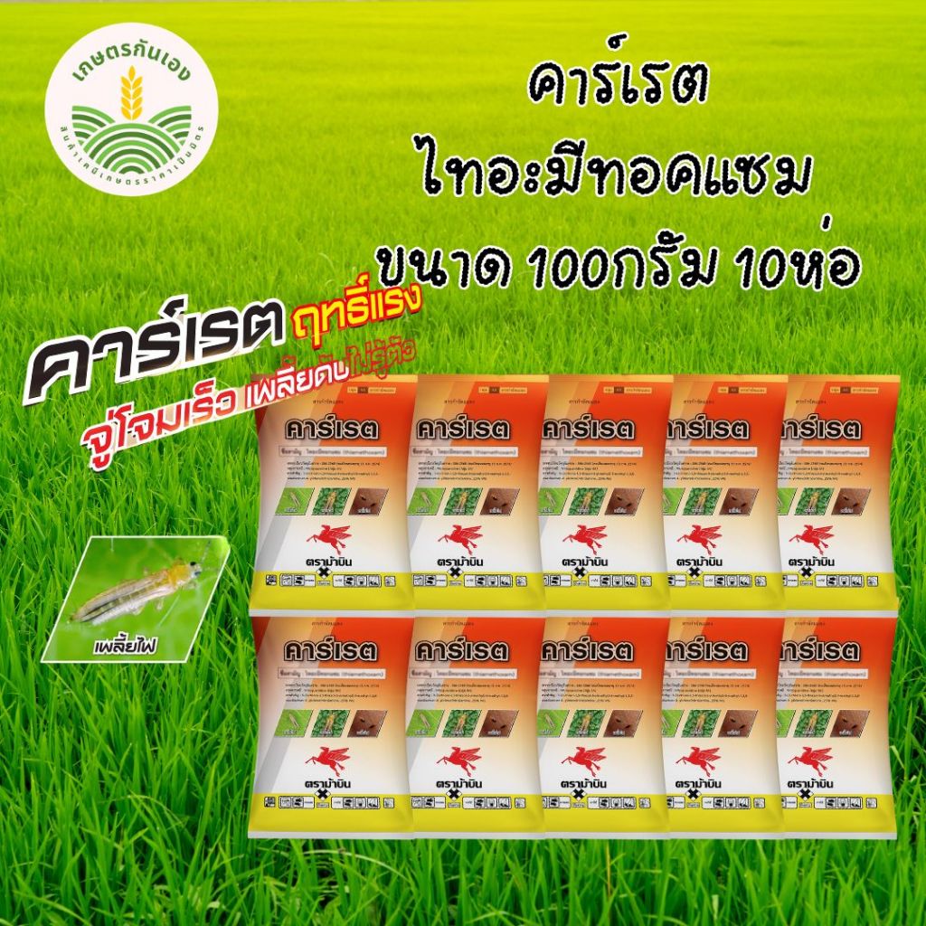 ไทอะมีทอคแซม คาร์เรต ตราม้าบิน 100 กรัม 10 ห่อ กำจัดเพลี้ยไฟ เพลี้ยแป้ง