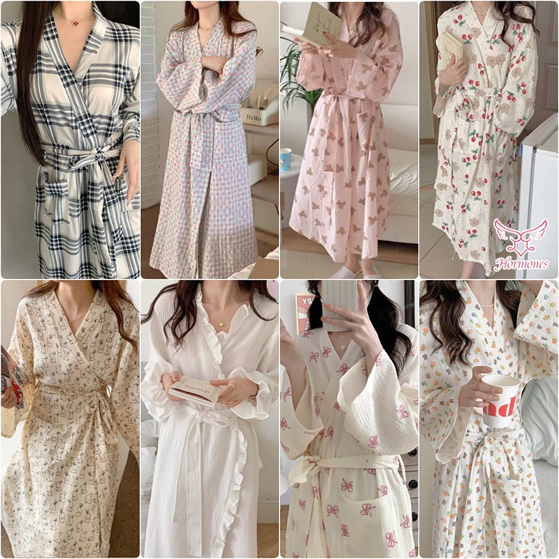 Hormones💖💖ชุดนอน กระโปรงนอน ทรงหลวม แขนยาว มีขนาด M-XL สวมใส่สบาย ลวดลายการ์ตูน คุณภาพสูง ผ้าดีมาก