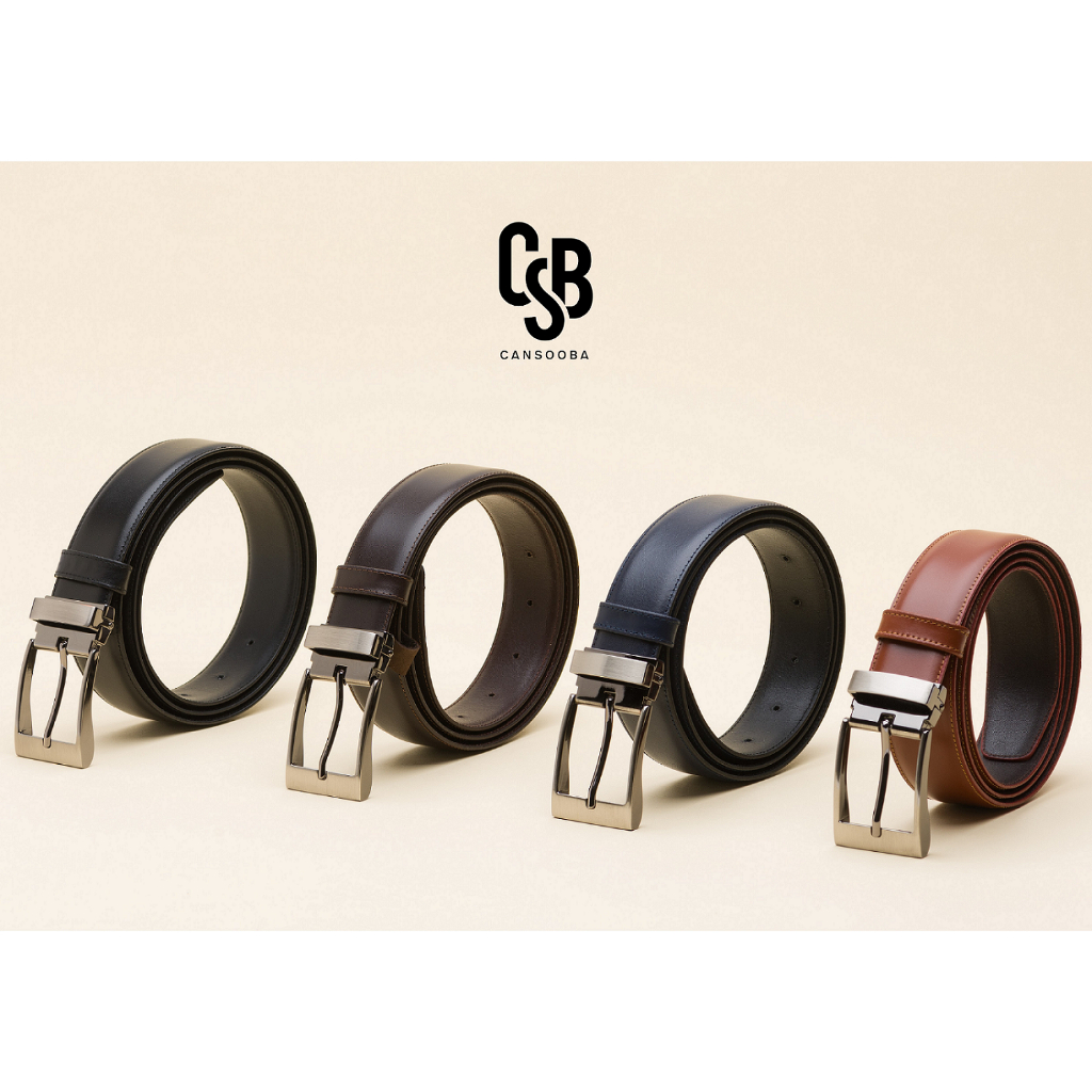 เข็มขัดหนังวัวเรียบเดินด้าย 1.3" หัวหนีบข้อเหล็กในตัว Cow leather belt formal belt