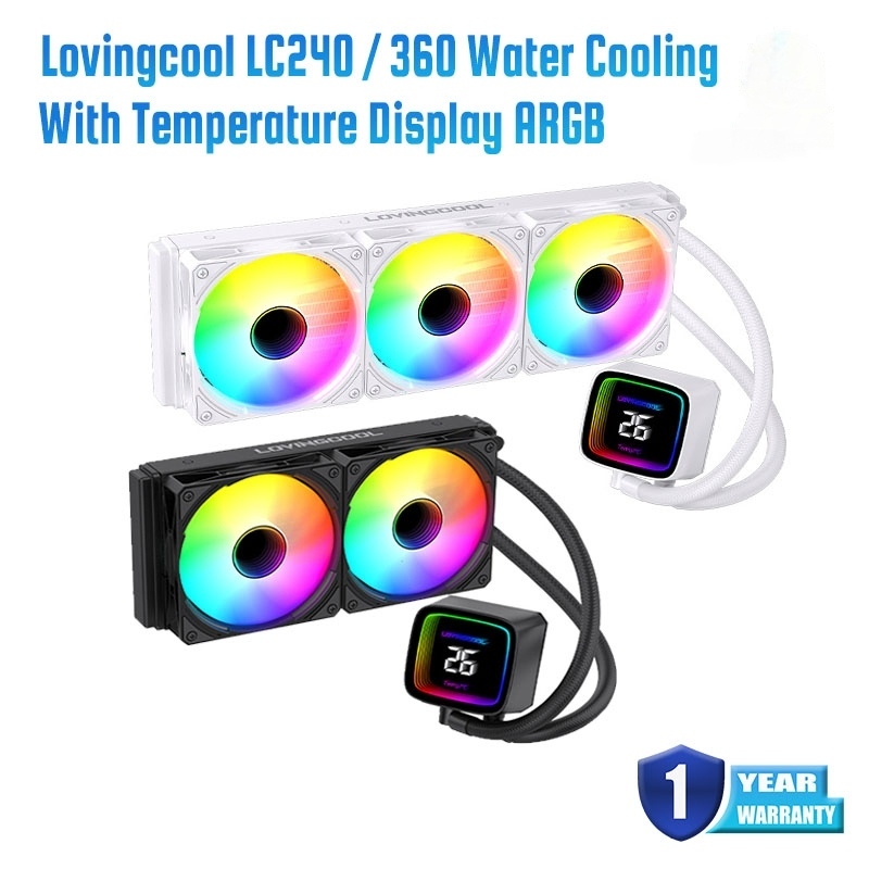 LIQUID COOLING ชุดระบายความร้อนน้ำปิดเครื่องทำน้ำเย็น LOVINGCOOL พร้อมจอแสดงอุณหภูมิ พัดลมระบายความร้อน ARGB ขนาด 360 มม
