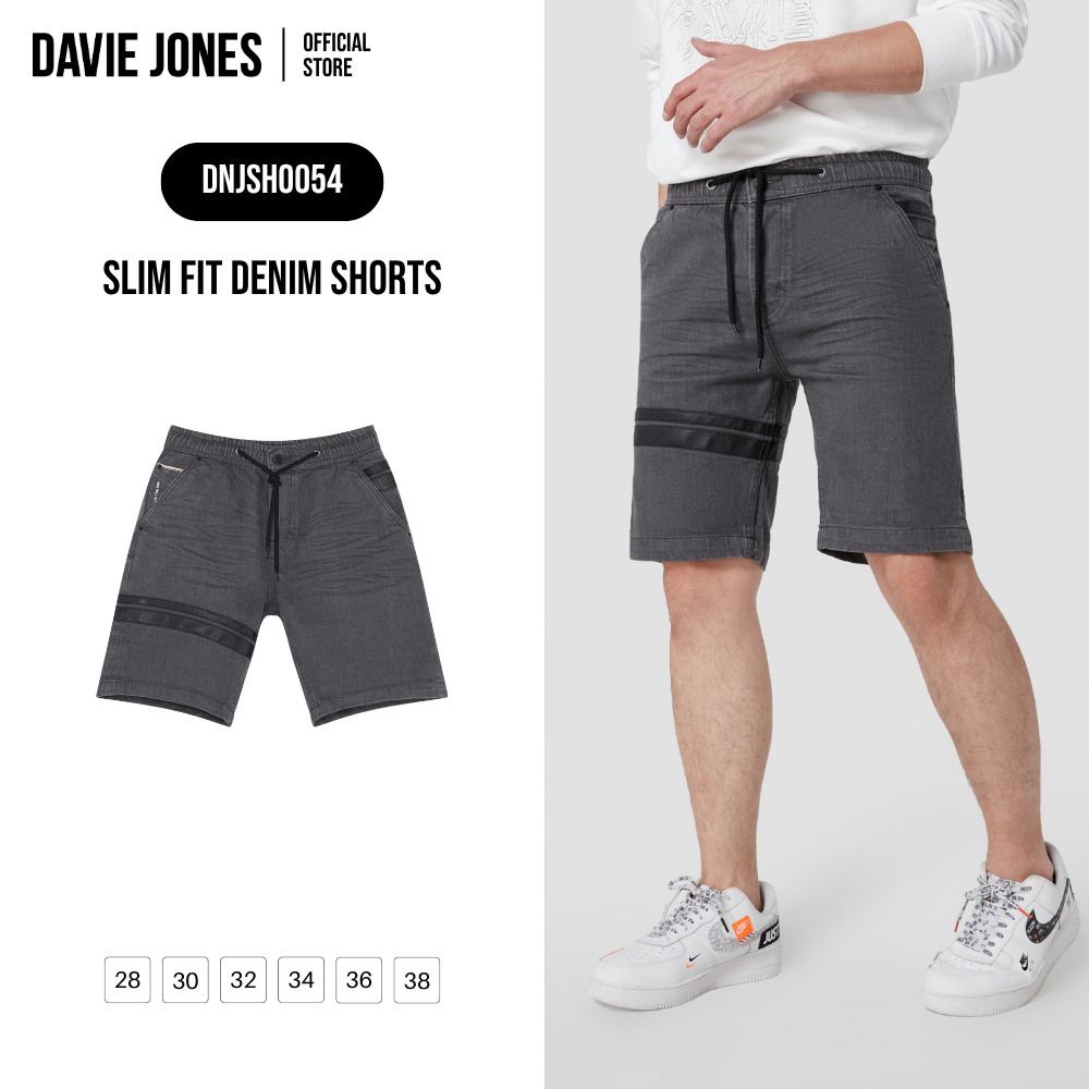 DAVIE JONES [BE FEARLESS] กางเกงยีนส์ขาสั้นผู้ชาย Slim Fit Denim Shorts สีเทา SH0054