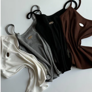 Miu tank top เสื้อสายเดี่ยวผ้าร่อง แต่งงานอะไหล่ (Size M,L) ผ้าร่องนิ่มยืดได้เยอะมากใส่สบาย AOMMKOSHOP - S124