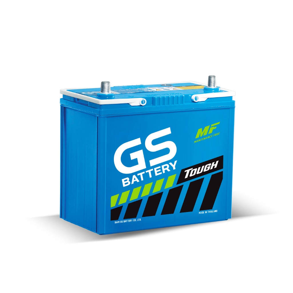 GS MFX60 L (55B24) ขั้วซ้าย แบตเตอรี่รถยนต์ (กึ่งแห้ง) สำหรับรถเก๋ง 1,300 - 2,400 cc. 50แอมป์ CCA480