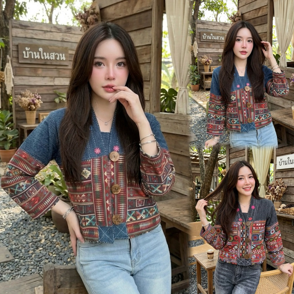 เสื้อพื้นเมืองผู้หญิงแต่งผ้าทอลาย รุ่น ทอขวัญ