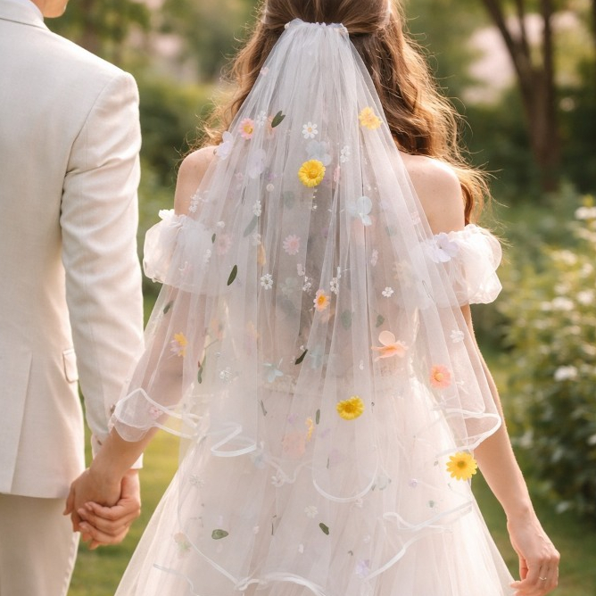 พร้อมส่งจาก กทม  เวลเจ้าสาว ตกแต่งดอกไม้น่ารัก vail พรีเวดดิ้ง เวลดอกไม้  เจ้าสาว โทนพาสเทล