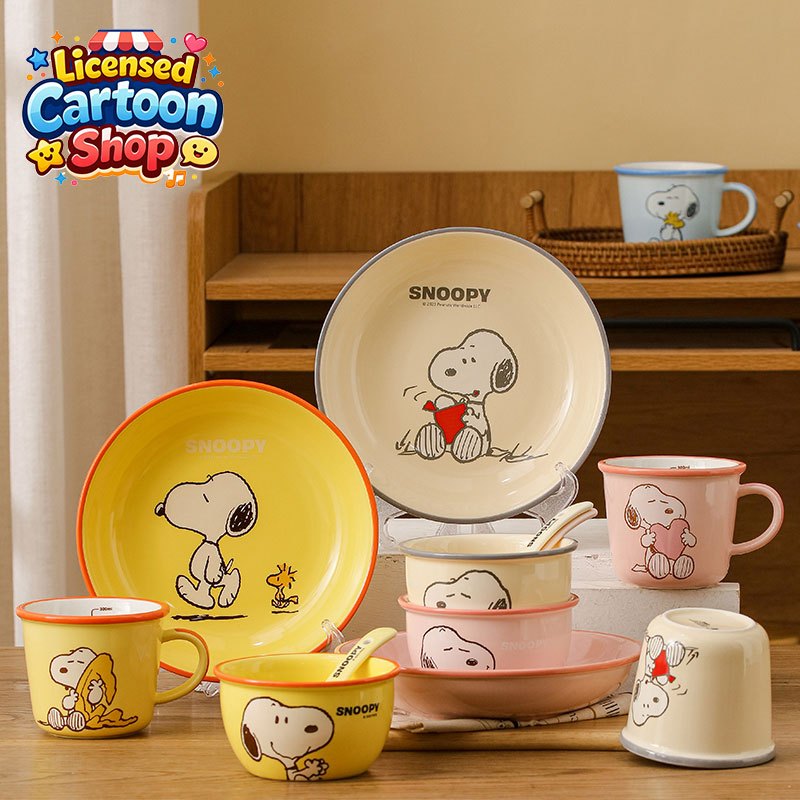 【สินค้าใหม่】Snoopy ชุดชามเซรามิก 4 ชิ้น โทน โทนสีมาคาโรน กล่องของขวัญสุดสวย ของขวัญวันเกิด
