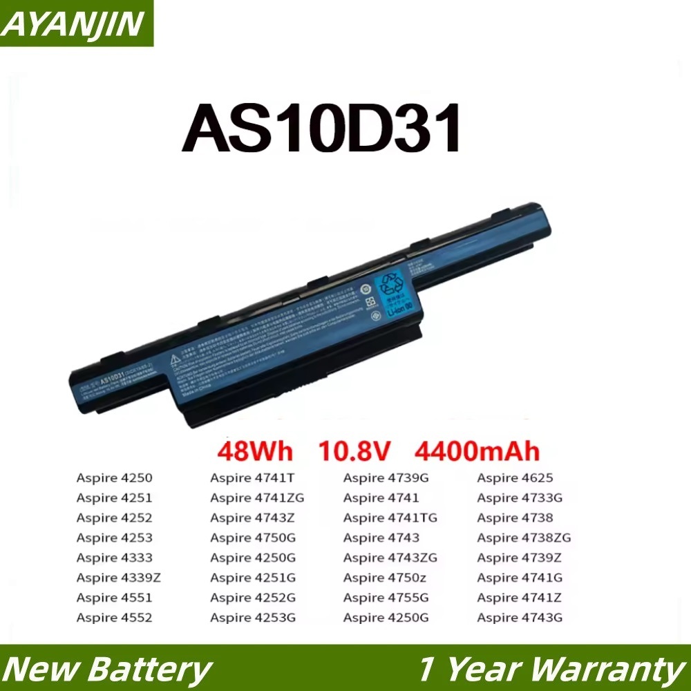 AS10D31 Laptop Battery for Acer Aspire 5741 4750G 4752G 5560G 5742G 4741G 4755G 4741 5750G AS10D31 AS10D41 AS10D51 4743G