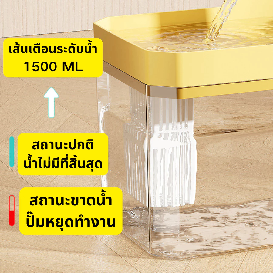 น้ำพุแมว 1.5L ระบบไร้สายอัตโนมัติพร้อมตัวกรอง thumbnail 10