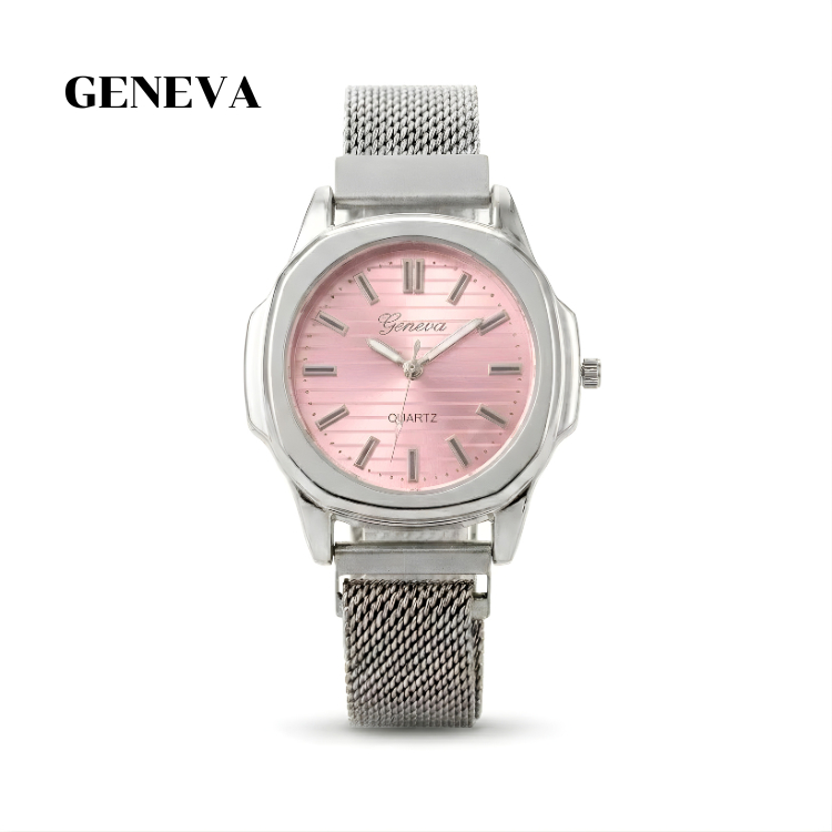 นาฬิกาข้อมือ GENEVA สายแม่เหล็กปรับได้ ทรงแปดเหลี่ยมมน ใส่สบาย