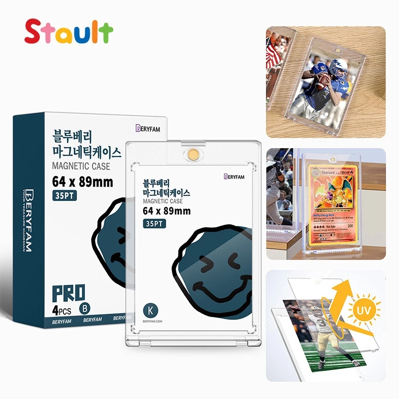 4ชิ้น BERYFAM กรอบแม่เหล็ก MagneticCard 35PT ป้องกัน UV กรอบแม่เหล็ก กรอบใส่บัตร ซีรีส์ Blueberry