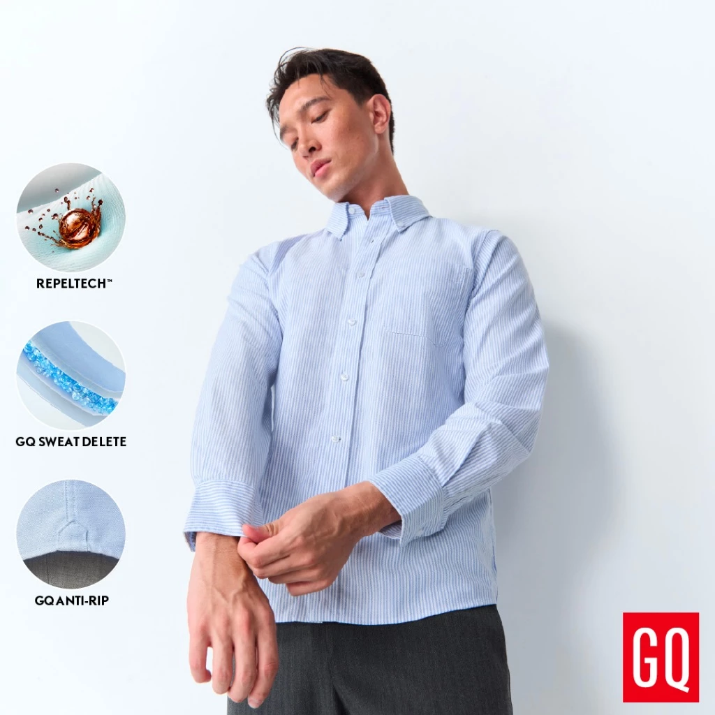 GQ Perfect Oxford™ Shirt - Button Down Sky Blue เสื้อเชิ้ตออกฟอร์ดแขนยาว เพิ่มกระดุมตรงปกคอ สีฟ้า