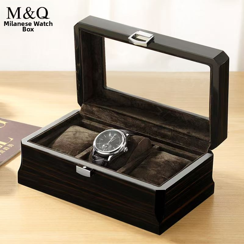 ไม้แท สีดำ กล่องนาฬิกา 3 เรือน กล่องนาฬิกาไม้ หรูหรา กล่องใส่นาฬิกา Watch Box กล่องของขวัญ