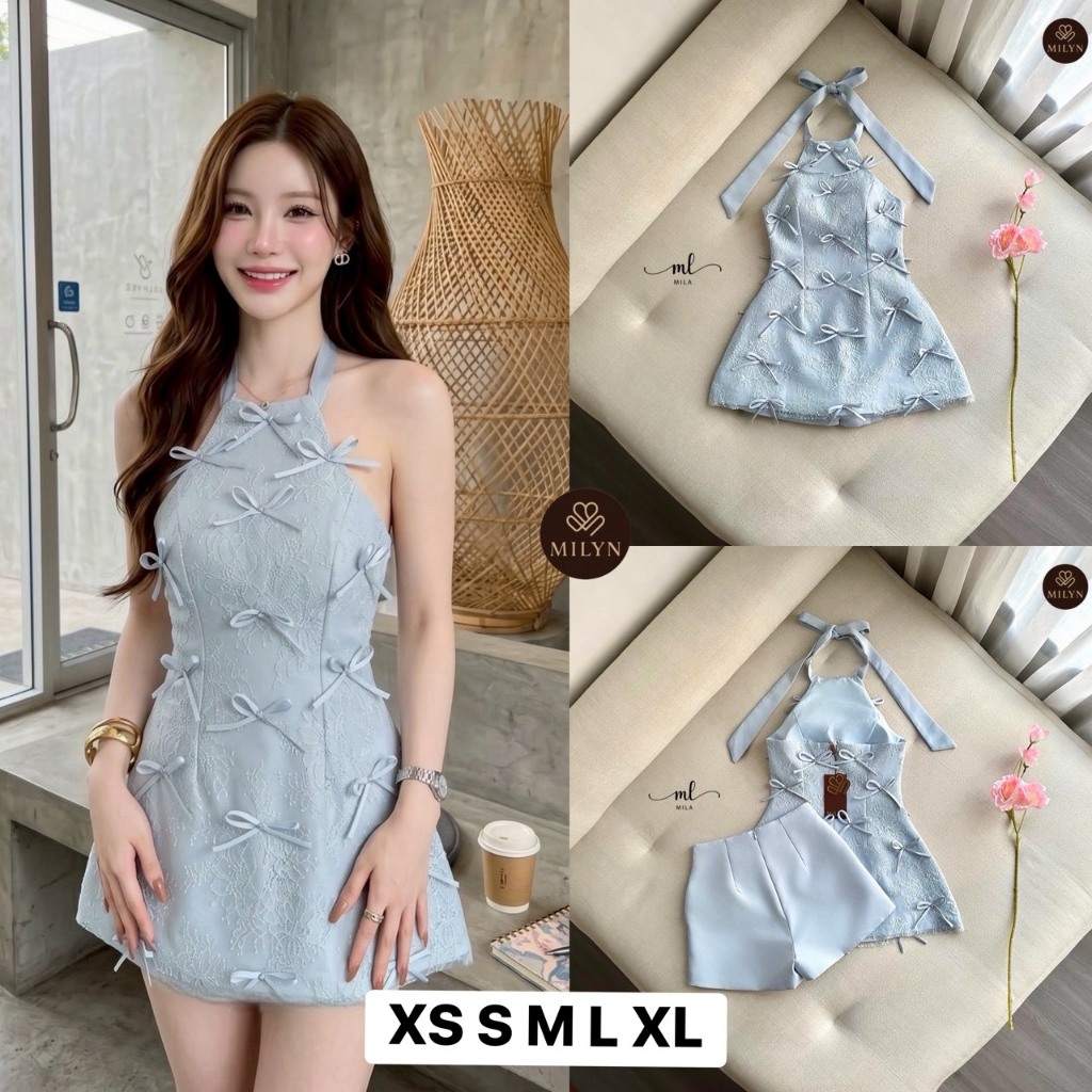 MILYN setเดรส+กางเกงขาสั้น-สีฟ้า