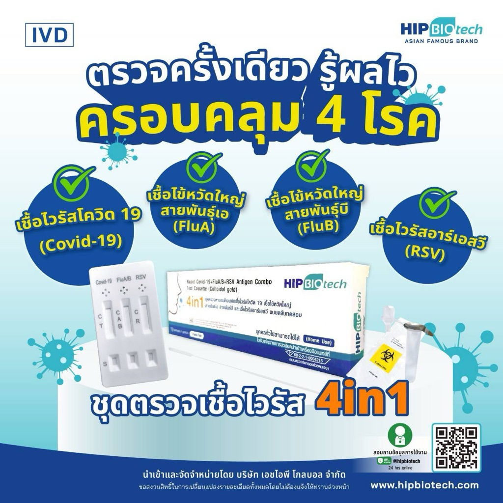 ชุดตรวจ Covid หวัดใหญ่flu a/b RSV อะดีโน hMPV [1กล่อง] HIP GICA Auramed Reagen ชุดตรวจไข้หวัดใหญ่และโควิด ที่ตรวจไข้หวัด