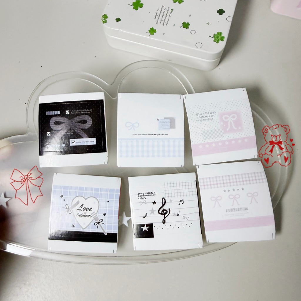 ✨🎀พร้อมส่ง!สติ๊กเกอร์ซีล แพค20ชิ้น ลายโบว์ คละลาย ทรงสี่เหลี่ยม