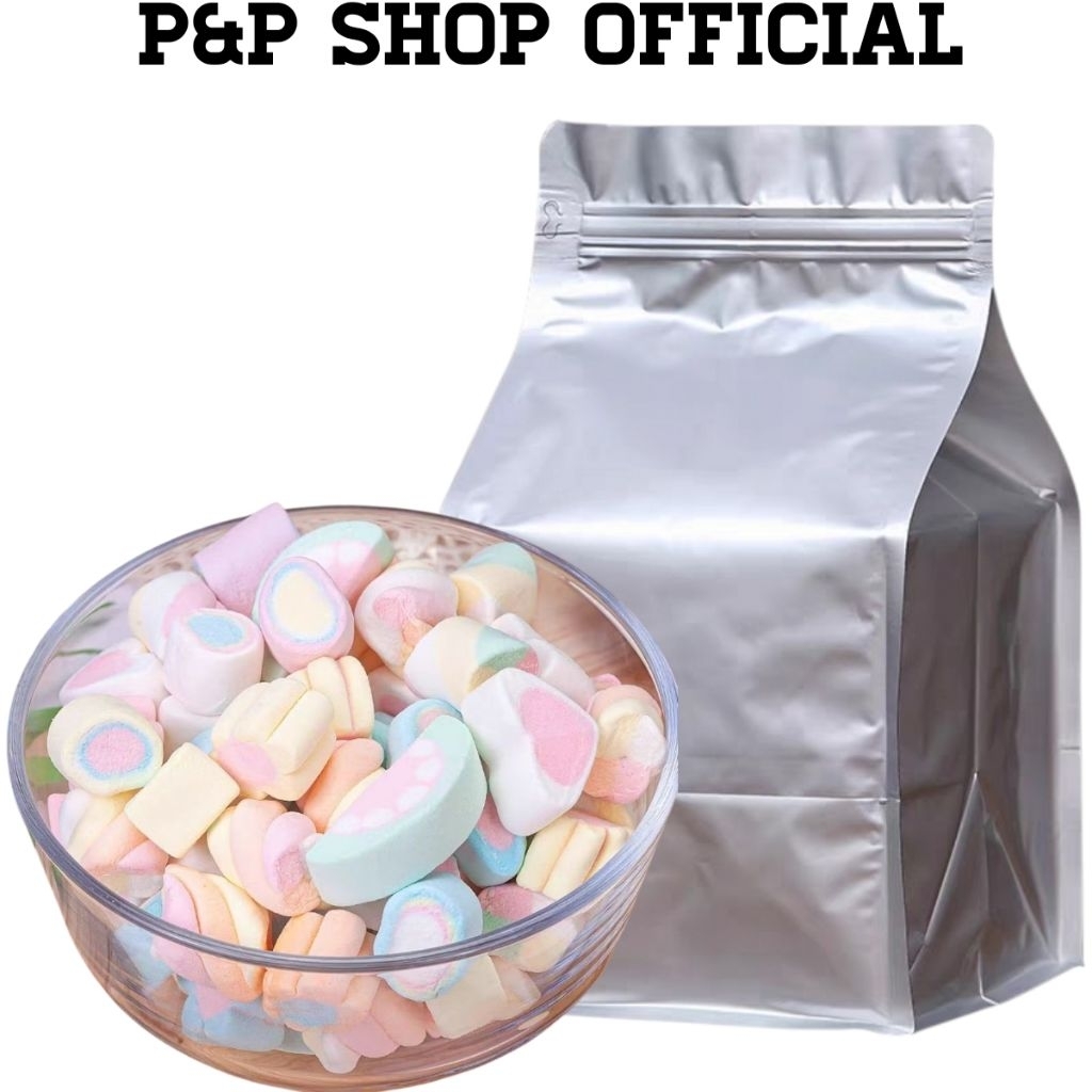 มาร์ชเมลโล่ฟรีซดราย 1กิโลกรัมถุงฟอยล์ มาร์ชเมลโล่กรอบตัวใหม่ยอดฮิต marshmallow ขนมมาร์ชเมลโล่ กรอบนอกหวานหอม