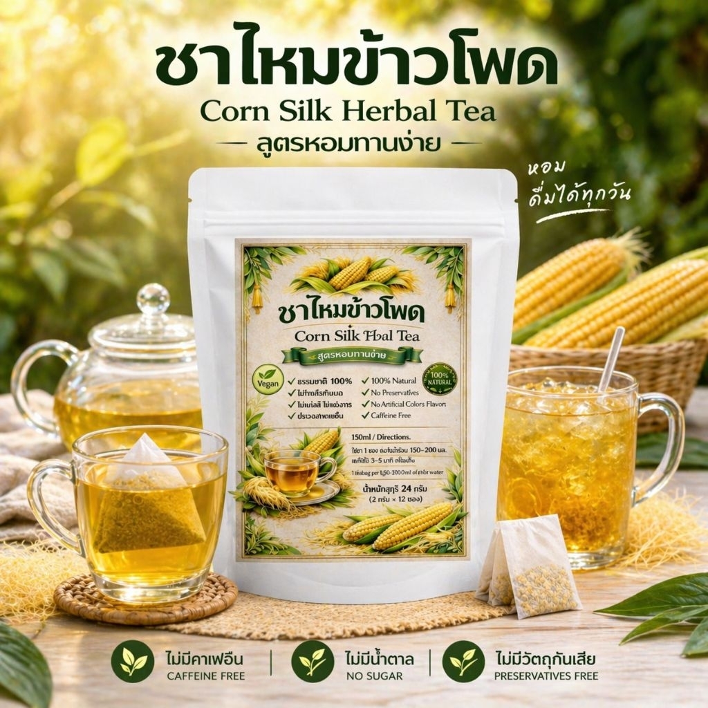 ชาไหมข้าวโพด 40 ซองชา เป็นชาแบบบด  ชงได้ทั้งร้อนและเย็น ธรรมชาติแท้ 100%ชาสมุนไพรสูตรธรรมชาติ  สูตรหอม ดื่มง่าย