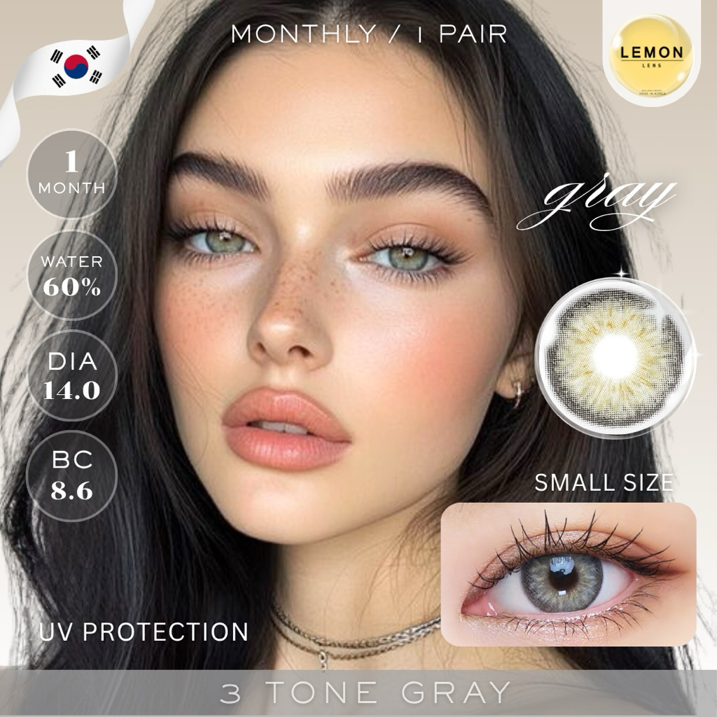 0101-AM | 🩶 คอนแทคเลนส์เกาหลีรายเดือน HYDROGEL สีเทา mini DIA 14.0 ขนาดโตกว่าตาเล็กน้อย💧 WATER60% [สีเทาโทนสว่าง] อย.ไทย
