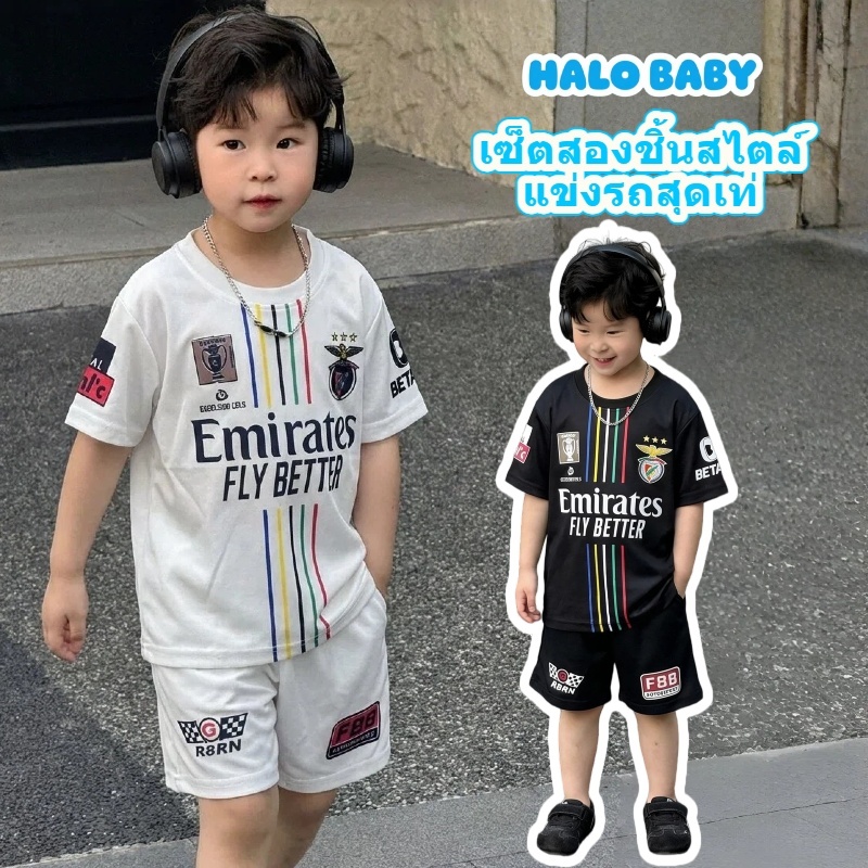 ชุดเสื้อผ้าเด็กผู้ชายพิมพ์ลายแฟชั่น: เสื้อแขนสั้น + กางเกงขาสั้น สไตล์เกาหลี เท่และดูดี น้ำหนักเบาและระบายอากาศได้ดี