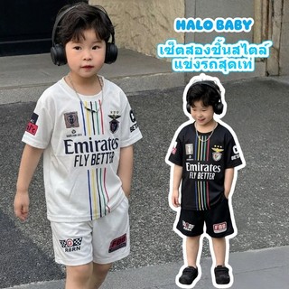 ชุดเสื้อผ้าเด็กผู้ชายพิมพ์ลายแฟชั่น: เสื้อแขนสั้น + กางเกงขาสั้น สไตล์เกาหลี เท่และดูดี น้ำหนักเบาและระบายอากาศได้ดี