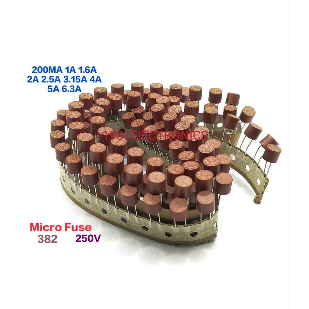ราคาต่อ 5ตัว 👉👉 ไมโครฟิวส์กลม  Micro Fuse 382  ขา 5มิล 250VAC มี T200mA T1A T1.6A T2A T2.5A T3.15A T
