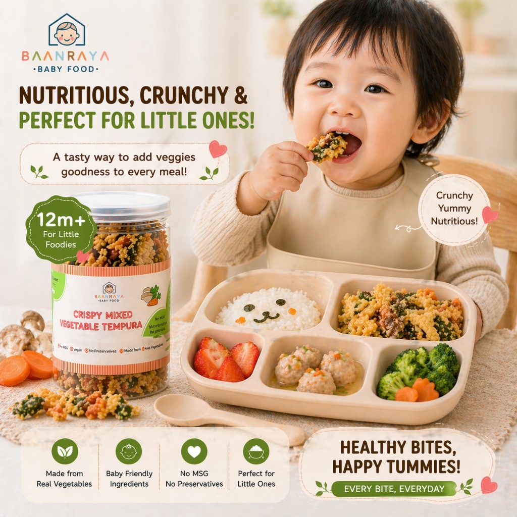 🔥*Promotion*🔥🥕 ผักรวมกรอบเทมปุระ🍄 ผักรวม3 ชนิด 12M+ กรอบ อร่อย  BLW ไม่มีผงชูรส | Vegetable Tempura Crispy Baan Raya