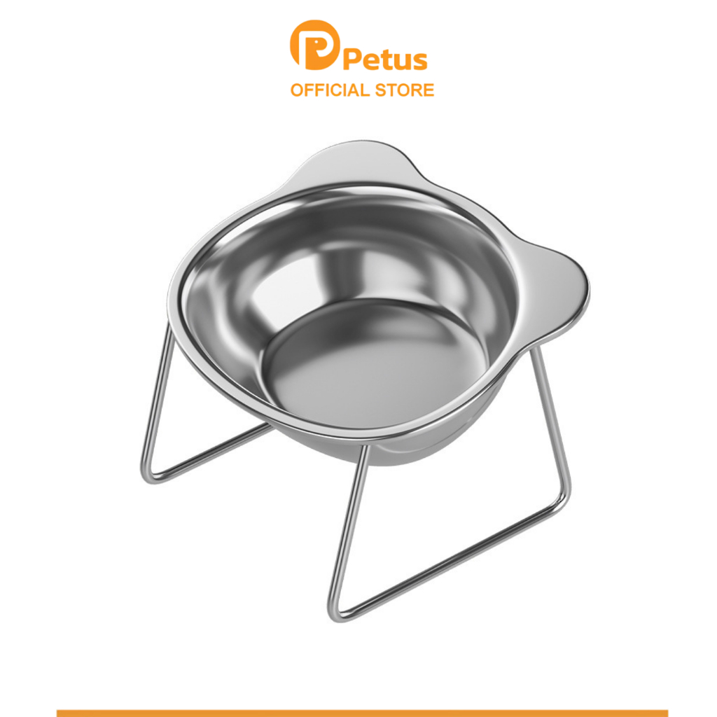Petus ชาม ชามอาหารสัตว์เลี้ยง ชามสแตนเลส มีขาตั้งชามเอียง 15 องศา ทนทาน ขนาดสินค้า 12.5x11x11.5 ซม.