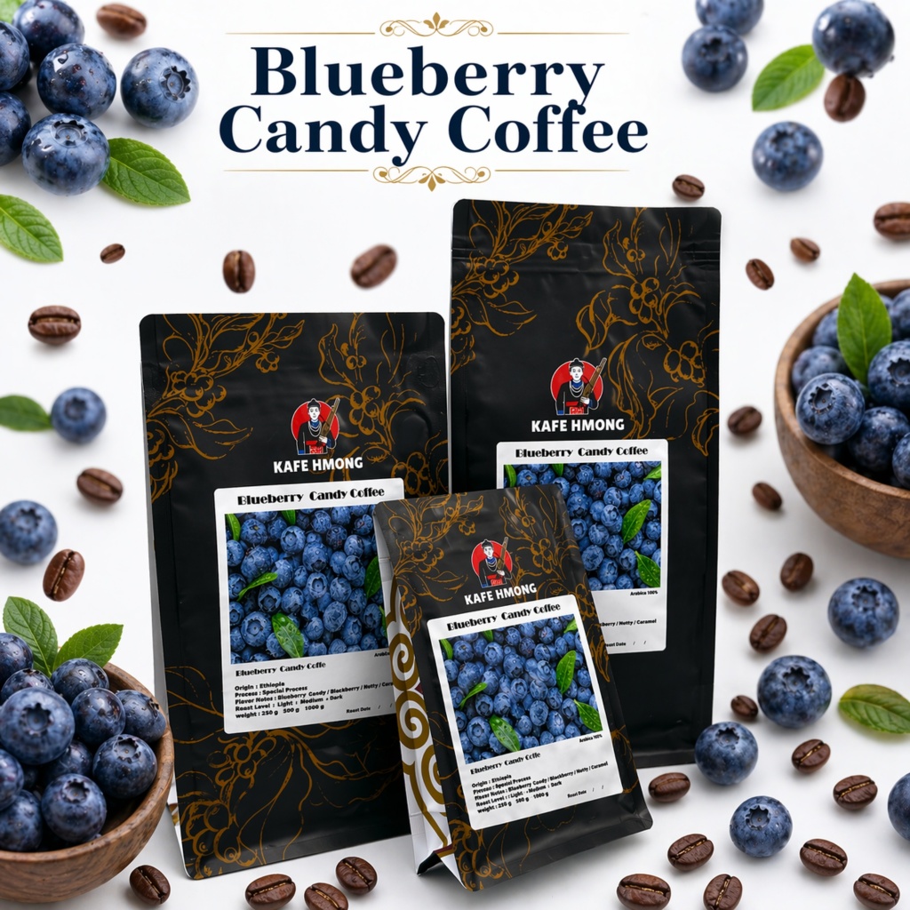 เมล็ดกาแฟคั่ว กลิ่นและรสชาติโทนเบอร์รี่หอมๆ Blueberry Candy Coffee