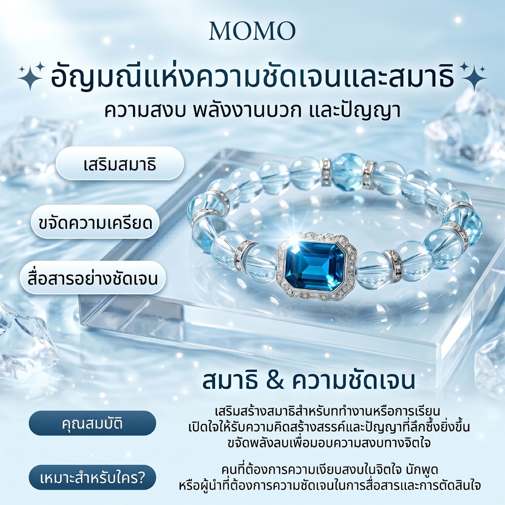 【MOMO】สร้อยข้อมือคริสตัล จี้สีฟ้า ความหมายดี นำโชค ขับผิวขาว สวยวิ้ง ไม่ลอกไม่ดำ ส่งฟรี