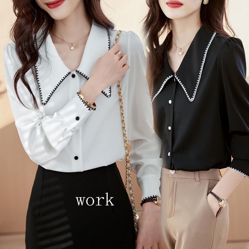 Cuties 99311 พร้อมส่งจากไทย เสื้อเชิ้ตแขนยาวผู้หญิง คอตุ๊กตา ผ้าชีฟอง สไตล์เกาหลี เสื้อเชิ้ตใส่ทำงานสำหรับผู้หญิง