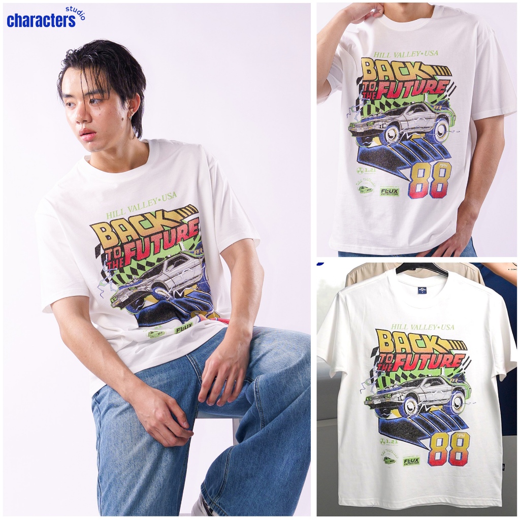 Universal Studios เสื้อยืดผู้ชายทรงรีแลค แบคทูเดอะฟิวเจอร์ แนววินเทจ ผ้า Cotton100% สินค้าลิขสิทธิ์แท้ Characters Studio