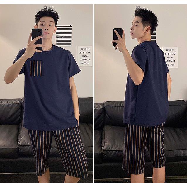 ชุดนอนผู้ชาย，เสื้อยืด+กางเกงขาสั้น，ผ้าคอตตอนทรงหลวมใส่สบาย，L~3XL,50~100KG ราคา ถูกที่สุด ดีลบีเคเค แกลเลอรีภาพที่ 3