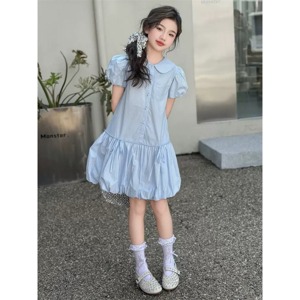 เดรสเกาหลี ทรงบอลลูน สีฟ้า / 550 / p