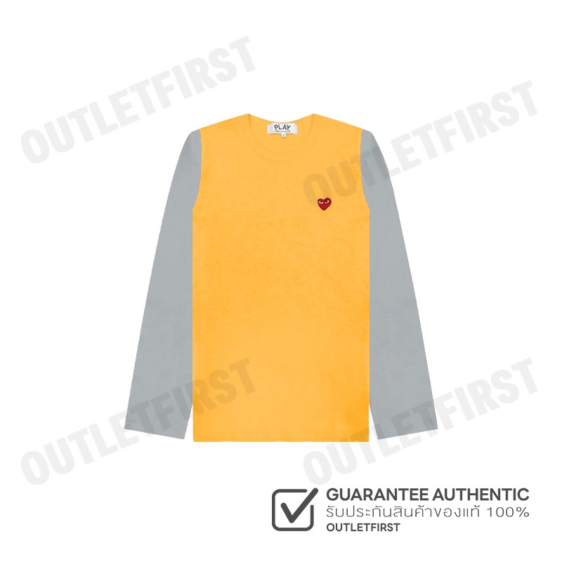 PLAY COMME DES GARÇONS รุ่น WOMEN LITTLE RED HEART LONG SLEEVE CODE: AZ-T315 (YELLOW/GREY) เสื้อยืดแ