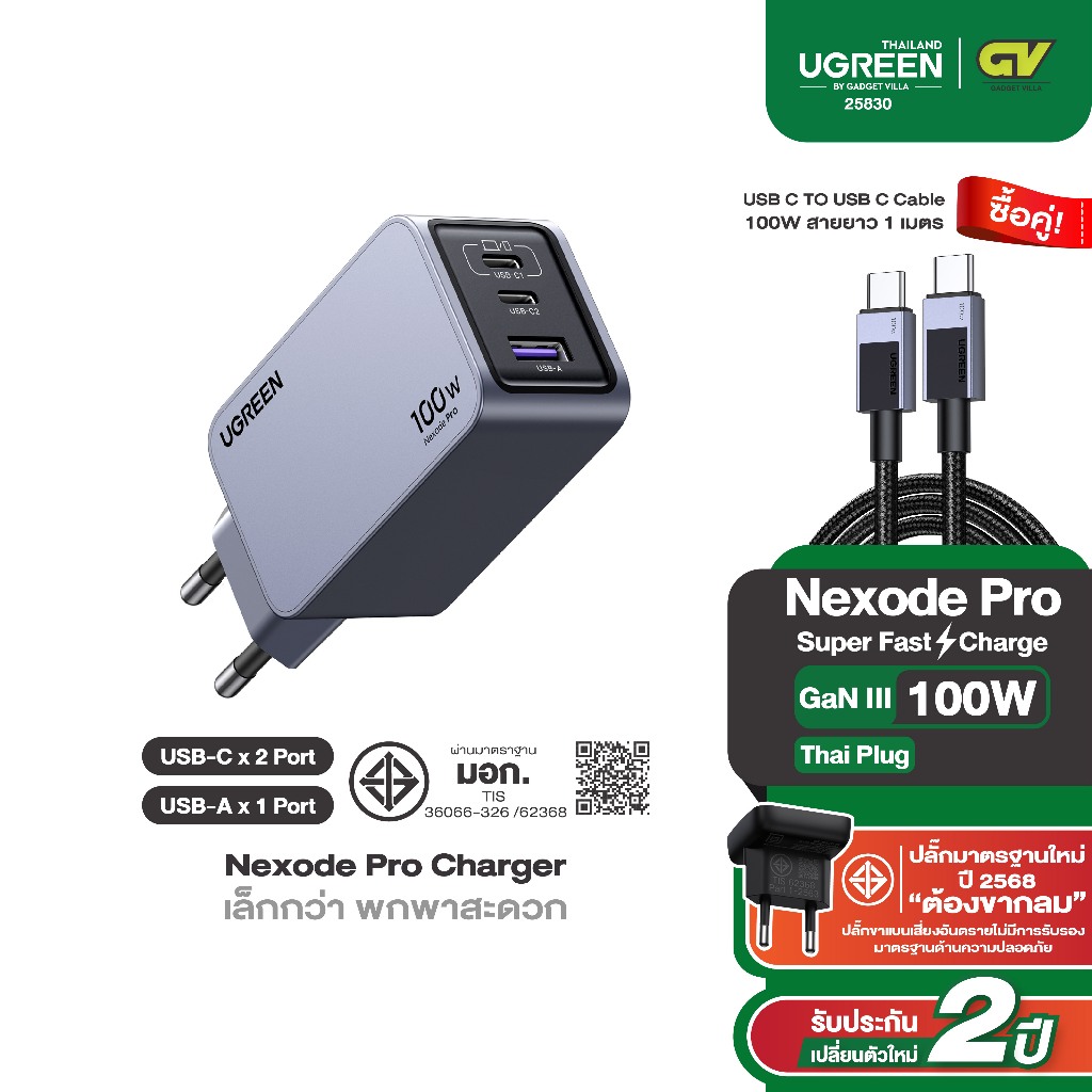 UGREEN หัวชาร์จ Nexode Pro 65-160W 3-Port GaN อะแดปเตอร์ Super Fast Charging 3in1