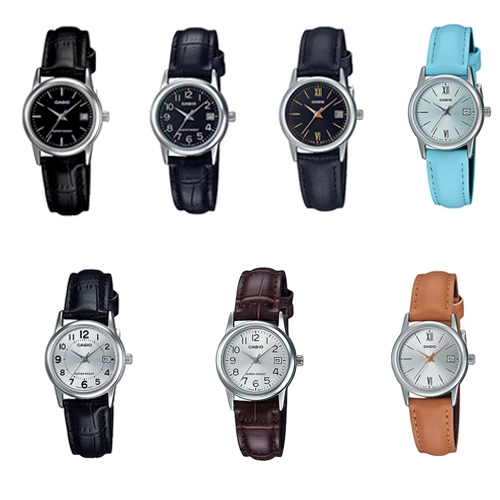 CASIO นาฬิกาข้อมือผู้หญิง สายหนัง รุ่น LTP-V002L,(LTP-V002L-1A,1B,1B3,2B3,7B,7B2,7B3)