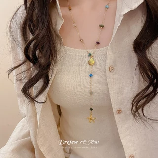 LUCKYROSE สร้อยคอ สไตล์ชายทะเลวันหยุด โดพามีนสีสัน ดาวทะเล หินธรรมชาติ โบฮีเมียน
