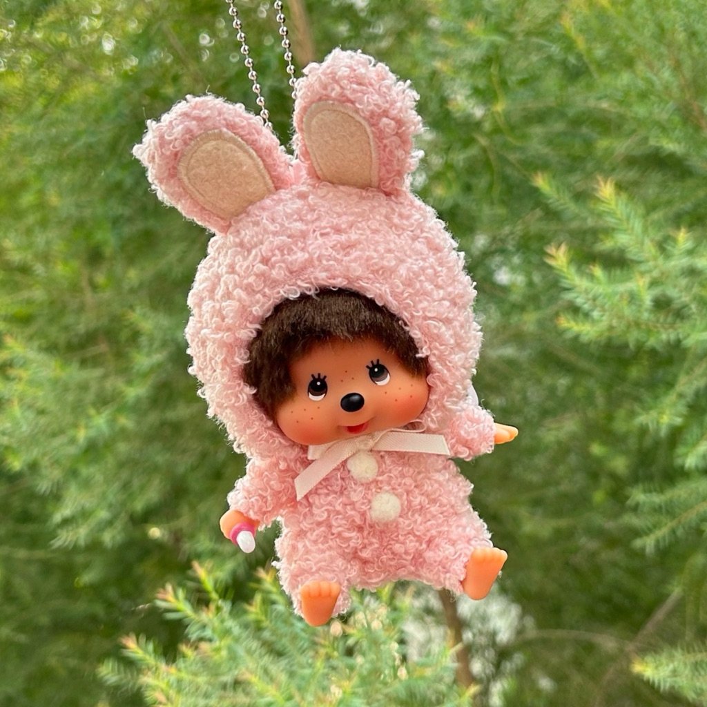 (พร้อมส่ง💥แมสได้🛵) พวงกุญแจ Monchhichi Bunny กระต่ายขนสีชมพู น่ารักสุดๆ